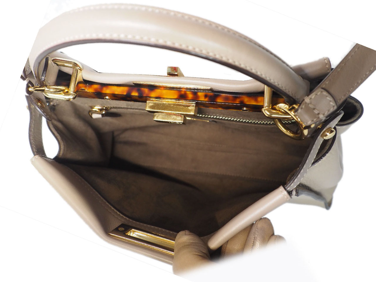 Fendi 8BN290 Beige / Dove Grey Peekaboo Iconic Medium Bag with Strap - Image 10