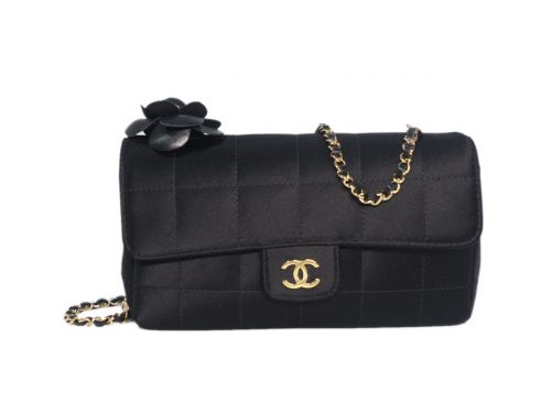 Chanel 11517577 Black Satin Camellia GHW Crossbody Sling Bag