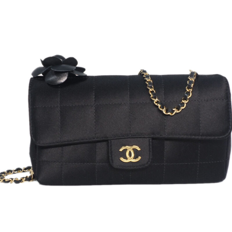 Chanel 11517577 Black Satin Camellia GHW Crossbody Sling Bag