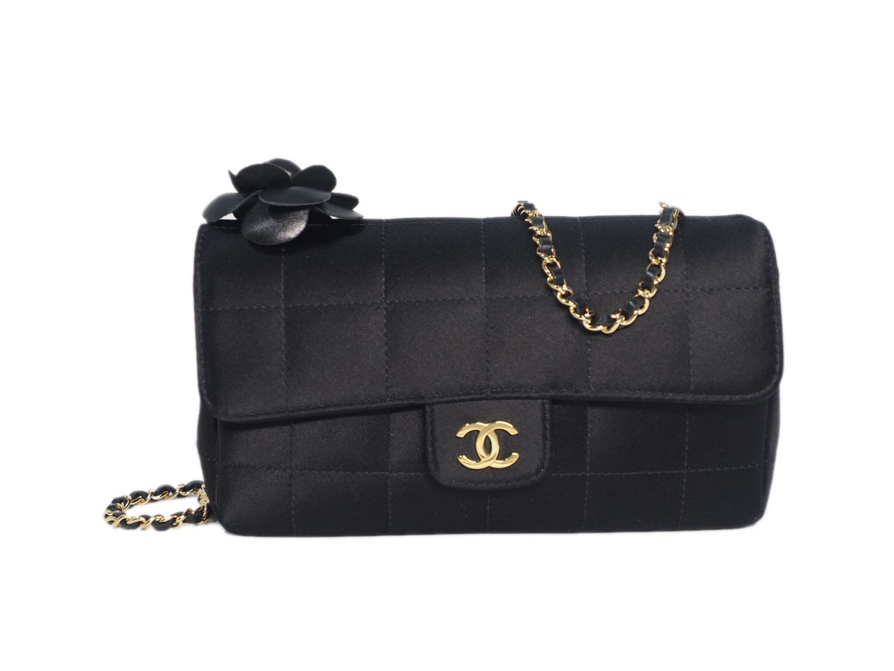 Chanel 11517577 Black Satin Camellia GHW Crossbody Sling Bag