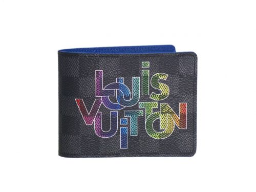 Louis Vuitton N60302 Blue Clair Rainbow-Letters Damier Graphite MULTIPLE WALLET