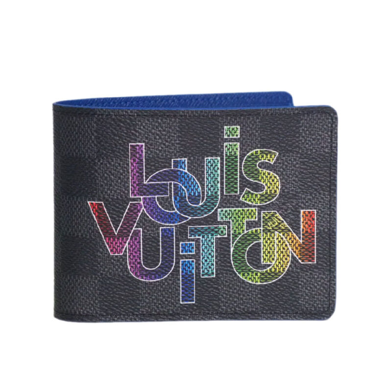 Louis Vuitton N60302 Blue Clair Rainbow-Letters Damier Graphite MULTIPLE WALLET