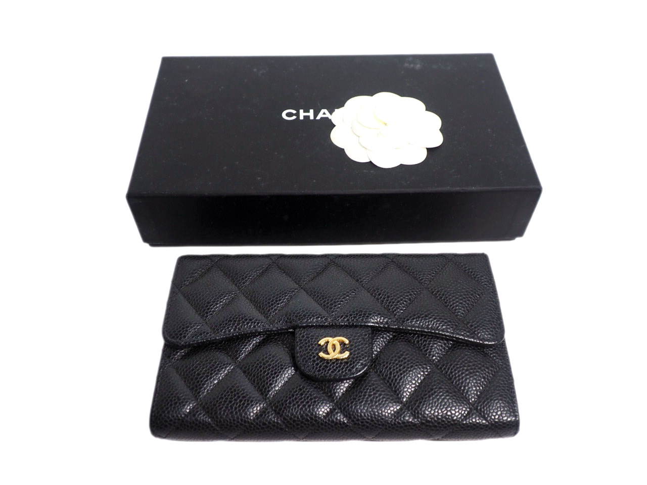 Chanel 22418219 Black Caviar Timeless 2.55 Classic Flap Long Wallet