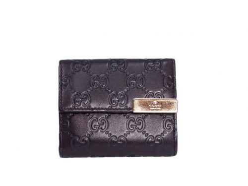 Gucci 257016 Guccissima Brown Leather Metal Bar Small Compact Wallet