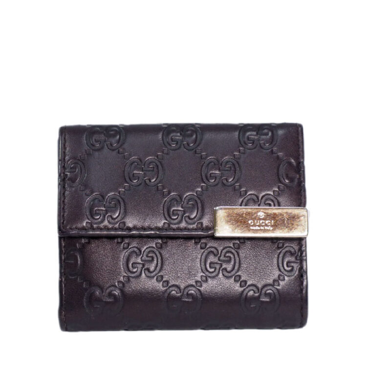Gucci 257016 Guccissima Brown Leather Metal Bar Small Compact Wallet