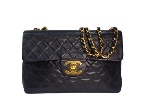 Chanel 2861041 Black Lambskin Vintage Maxi Large Gold Hardware