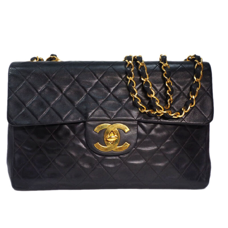 Chanel 2861041 Black Lambskin Vintage Maxi Large Gold Hardware