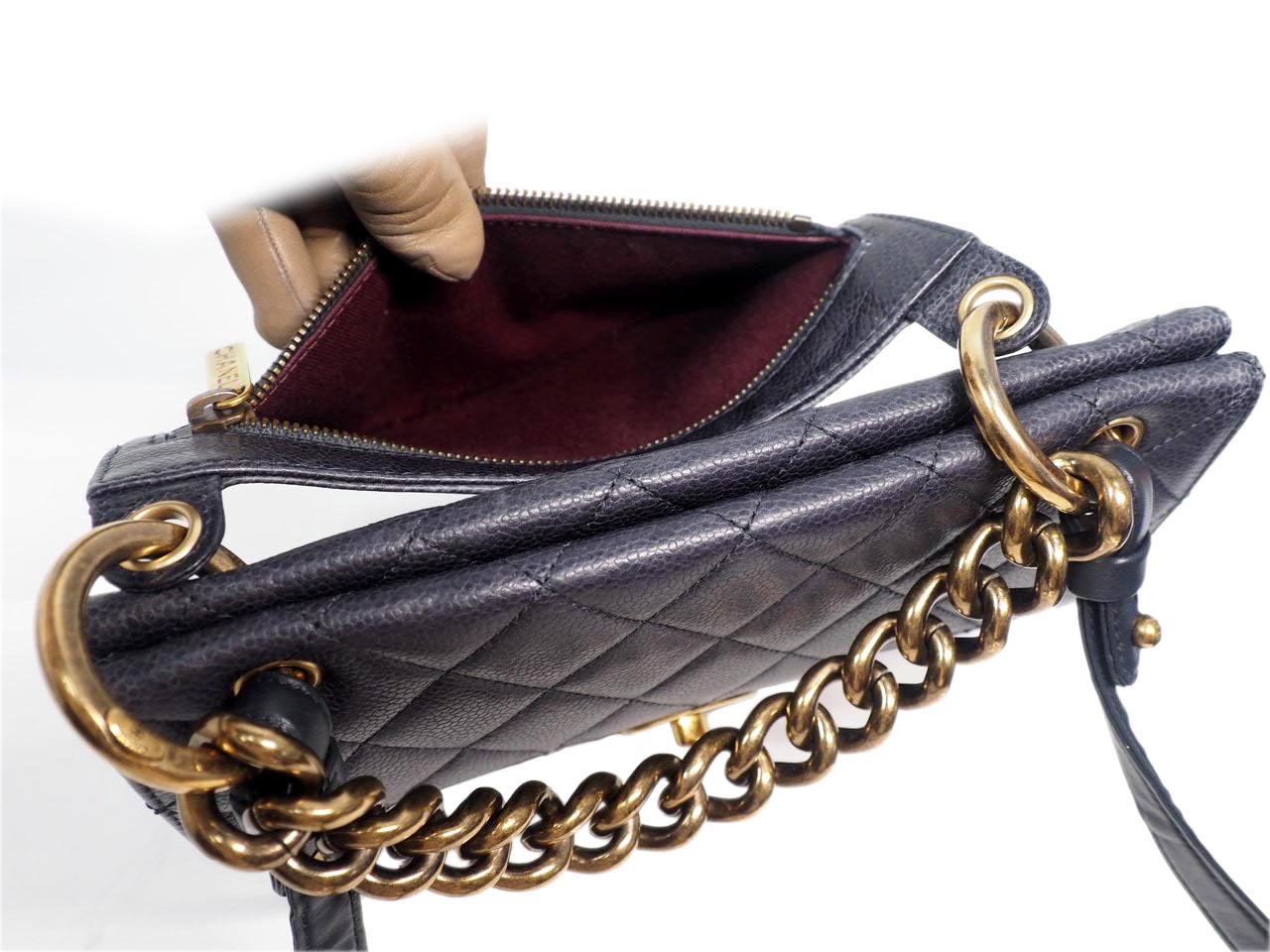 Season Collection ! Chanel 18685887 Dark Grey Caviar Chunky Chain Flap Bag in Brass Gold Hardware - Image 7