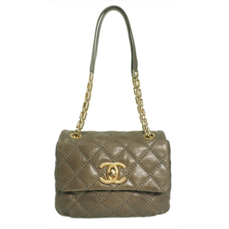 Chanel 15080835 Olive/ Khaki CC Stitched Quilted Soft Calf Flap Bag Mat Gold Hardware