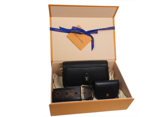 Louis Vuitton M69841 Black Cowhide Leather Officier Multi Pochette Accessories -Monogram Canvas Strap (SN3200)