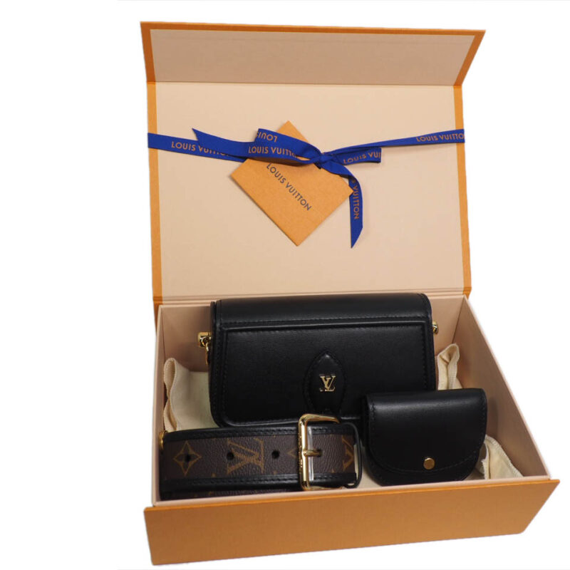 Louis Vuitton M69841 Black Cowhide Leather Officier Multi Pochette Accessories -Monogram Canvas Strap (SN3200)