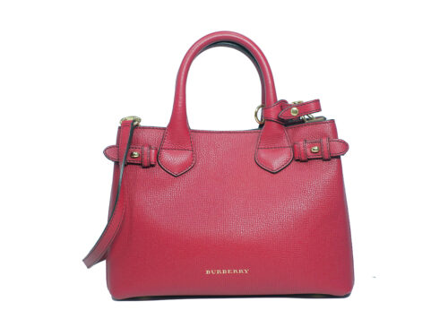 Burberry Red/ Cherry House Check Derby Leather Small Banner Tote