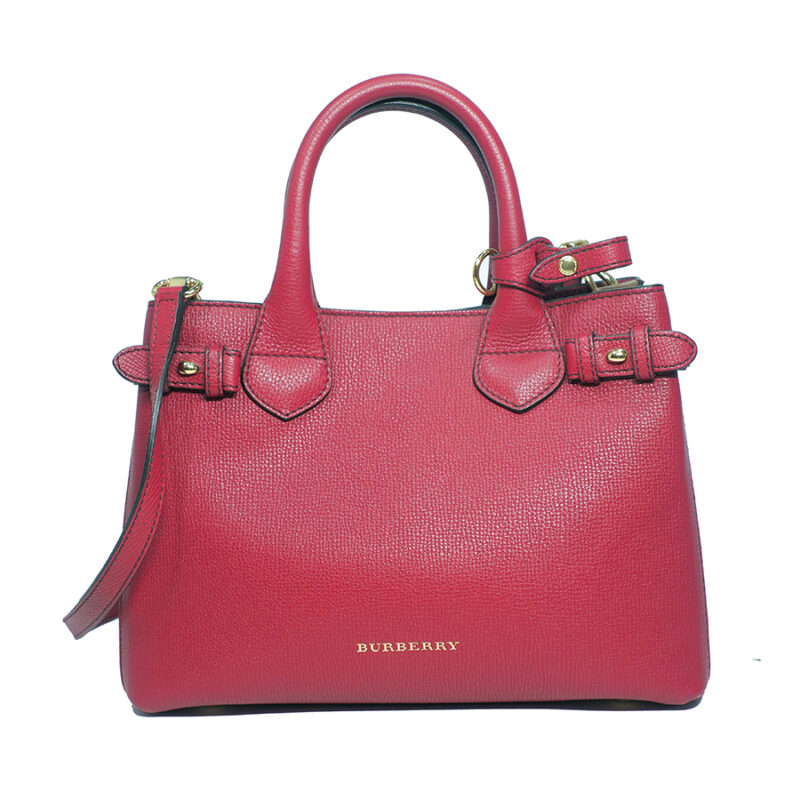 Burberry Red/ Cherry House Check Derby Leather Small Banner Tote