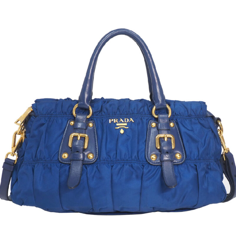Prada BN1407 Blue Tessuto Gaufre Small Tote , Shoulder/ Crossbody Bag