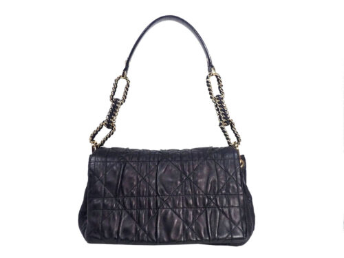 Christian Dior Black Lambskin Cannage Delices Flap Gold Hardware Shoulder Bag