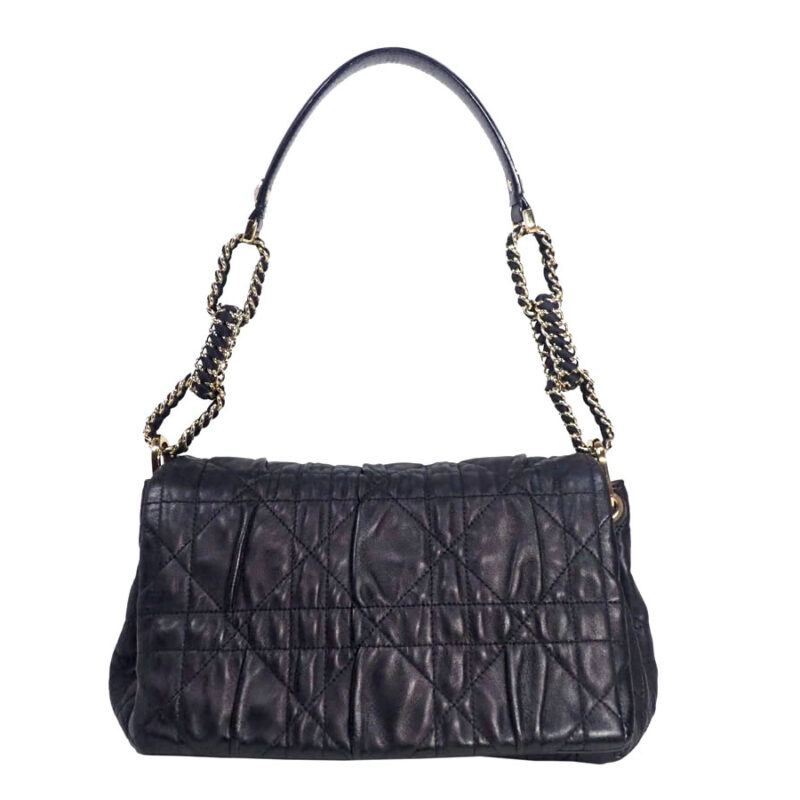 Christian Dior Black Lambskin Cannage Delices Flap Gold Hardware Shoulder Bag