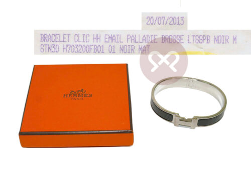 Hermes Clic HH Bracelet 0.5" Narrow Black in Brushed Palladium Hardware