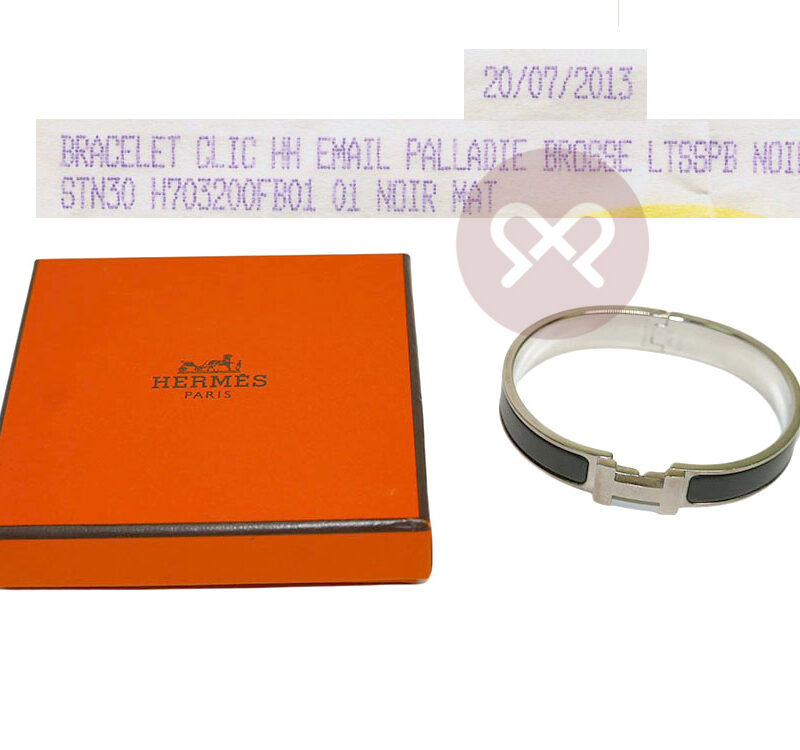 Hermes Clic HH Bracelet 0.5" Narrow Black in Brushed Palladium Hardware