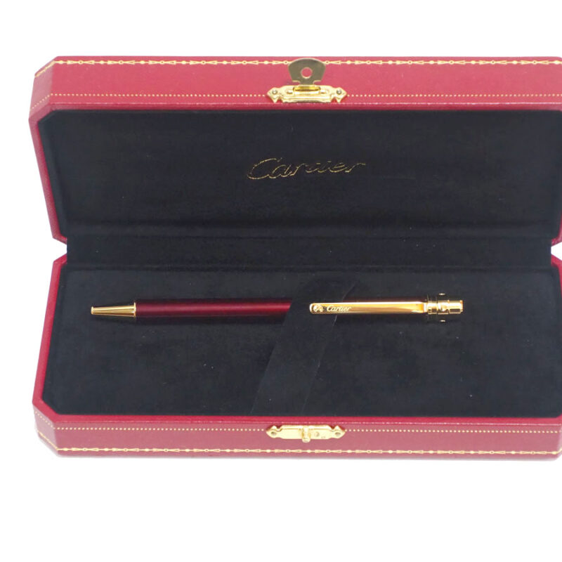 Cartier Santos De Cartier Ballpoint Pen Small Model, Burgundy Lacquer, Gold Finish Pen