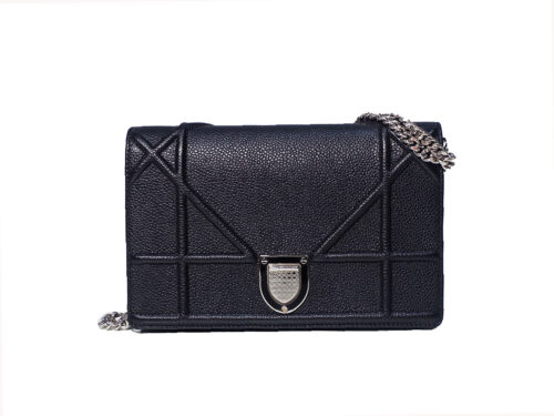 Dior 24-MA Grained Black Diorama Wallet On Chain WOC Silver Hardware (02-BO-1106)