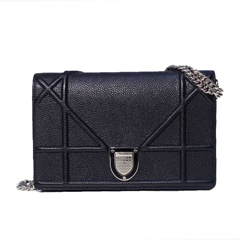 Dior 24-MA Grained Black Diorama Wallet On Chain WOC Silver Hardware (02-BO-1106)