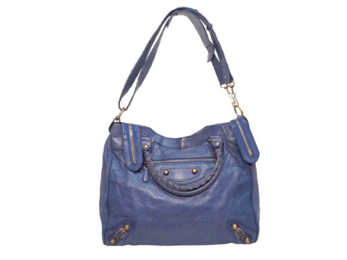 Balenciaga 282010 Blue Velo Giant 12 Rose Gold Hardware Motocycle 3-way Bag