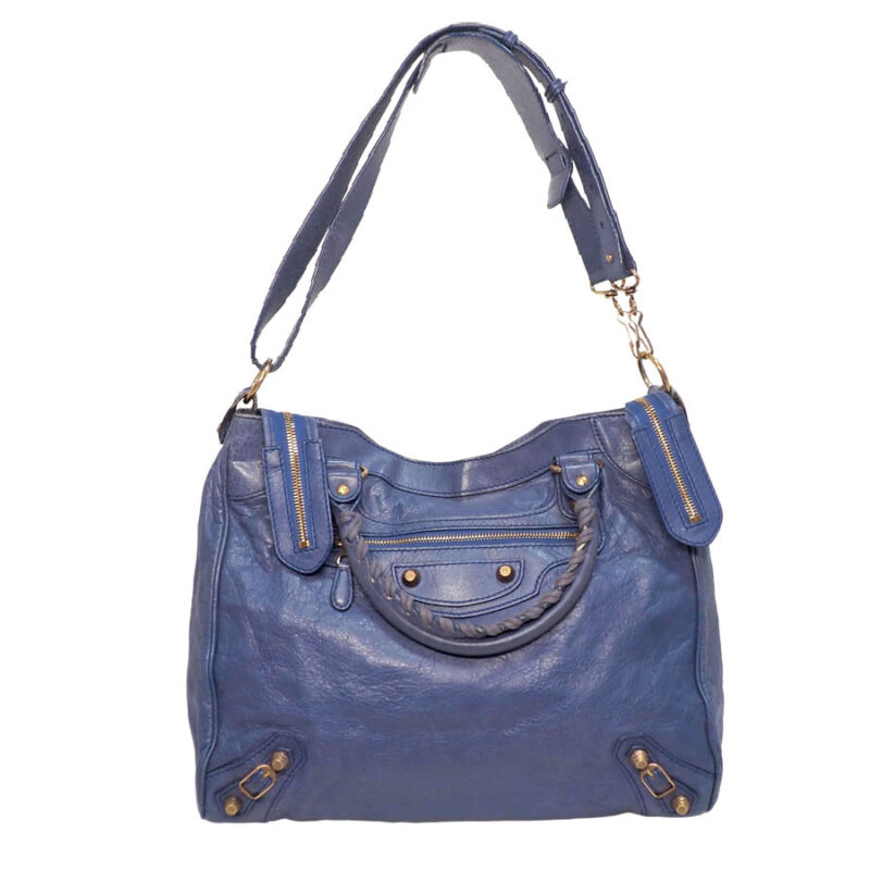Balenciaga 282010 Blue Velo Giant 12 Rose Gold Hardware Motocycle 3-way Bag