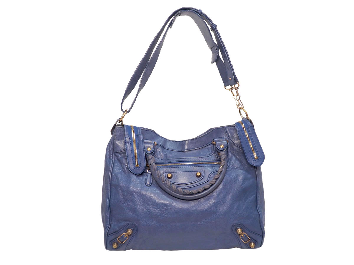 Balenciaga 282010 Blue Velo Giant 12 Rose Gold Hardware Motocycle 3-way Bag
