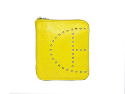 Hermes Evelyne H Dots Mysore Lime Yellow / Grey Round Zip Bi-fold Compact Wallet