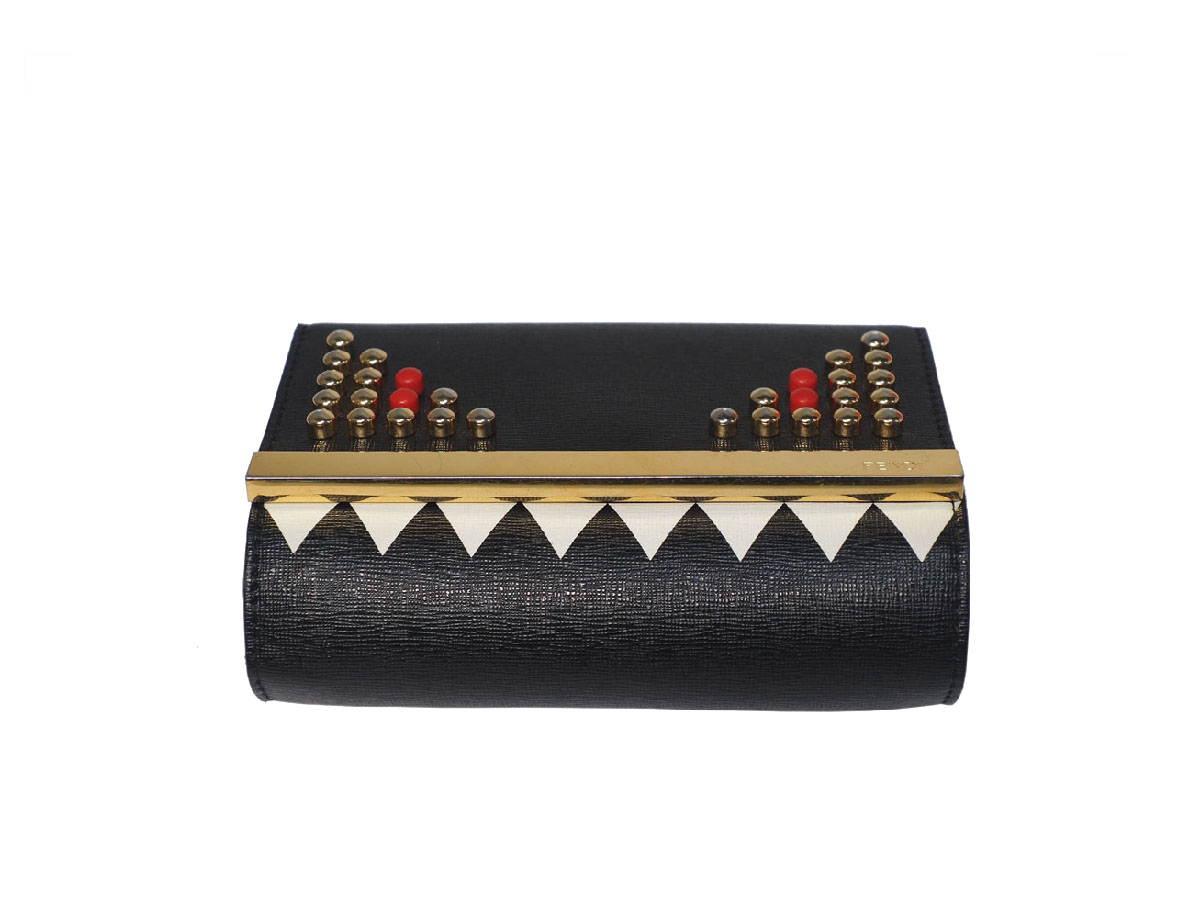 Fendi 8M0322 Studded Monster Black Calf Leather Multifunction Wallet on Chain Gold Hardware - Image 5
