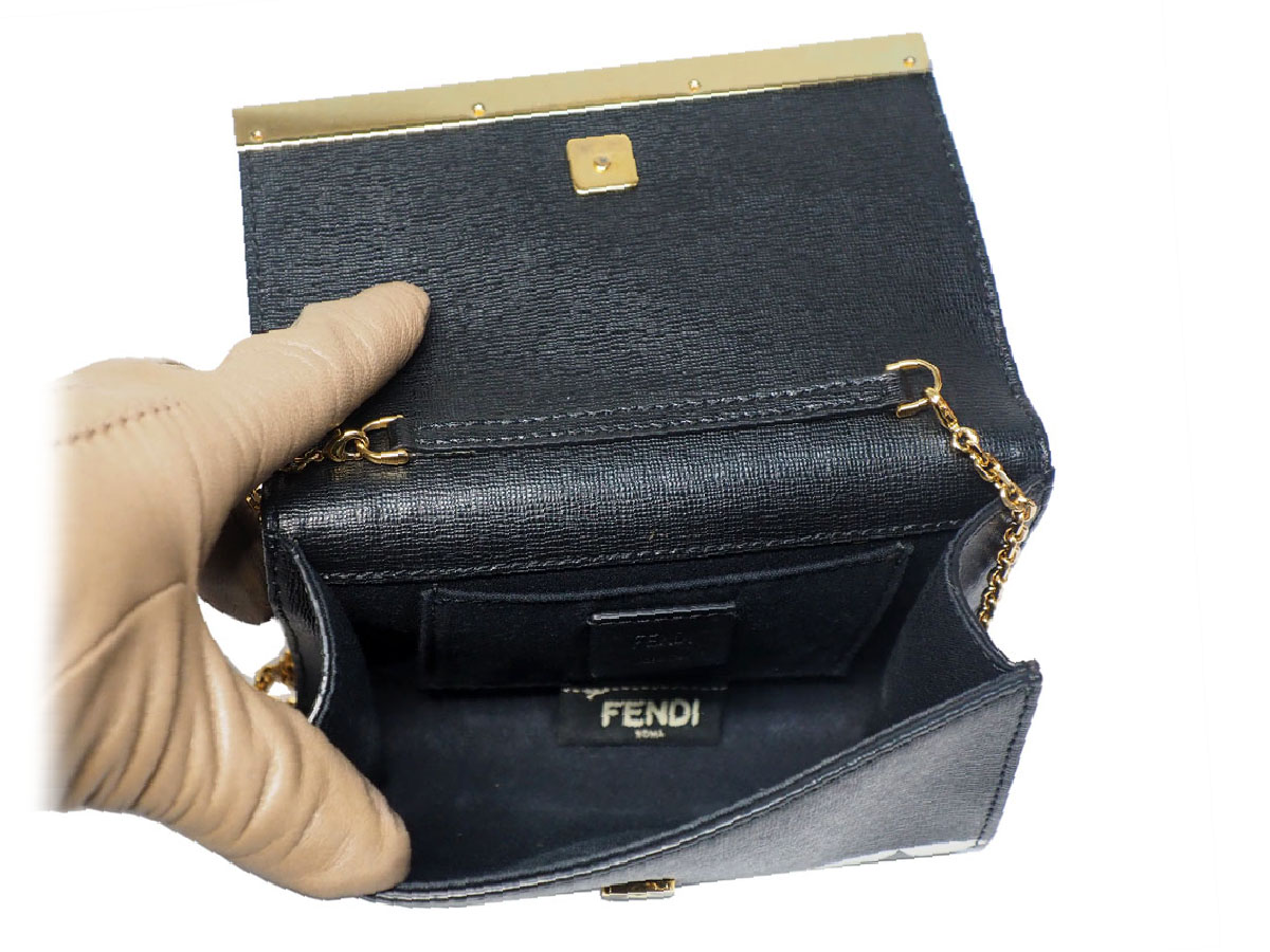 Fendi 8M0322 Studded Monster Black Calf Leather Multifunction Wallet on Chain Gold Hardware - Image 10