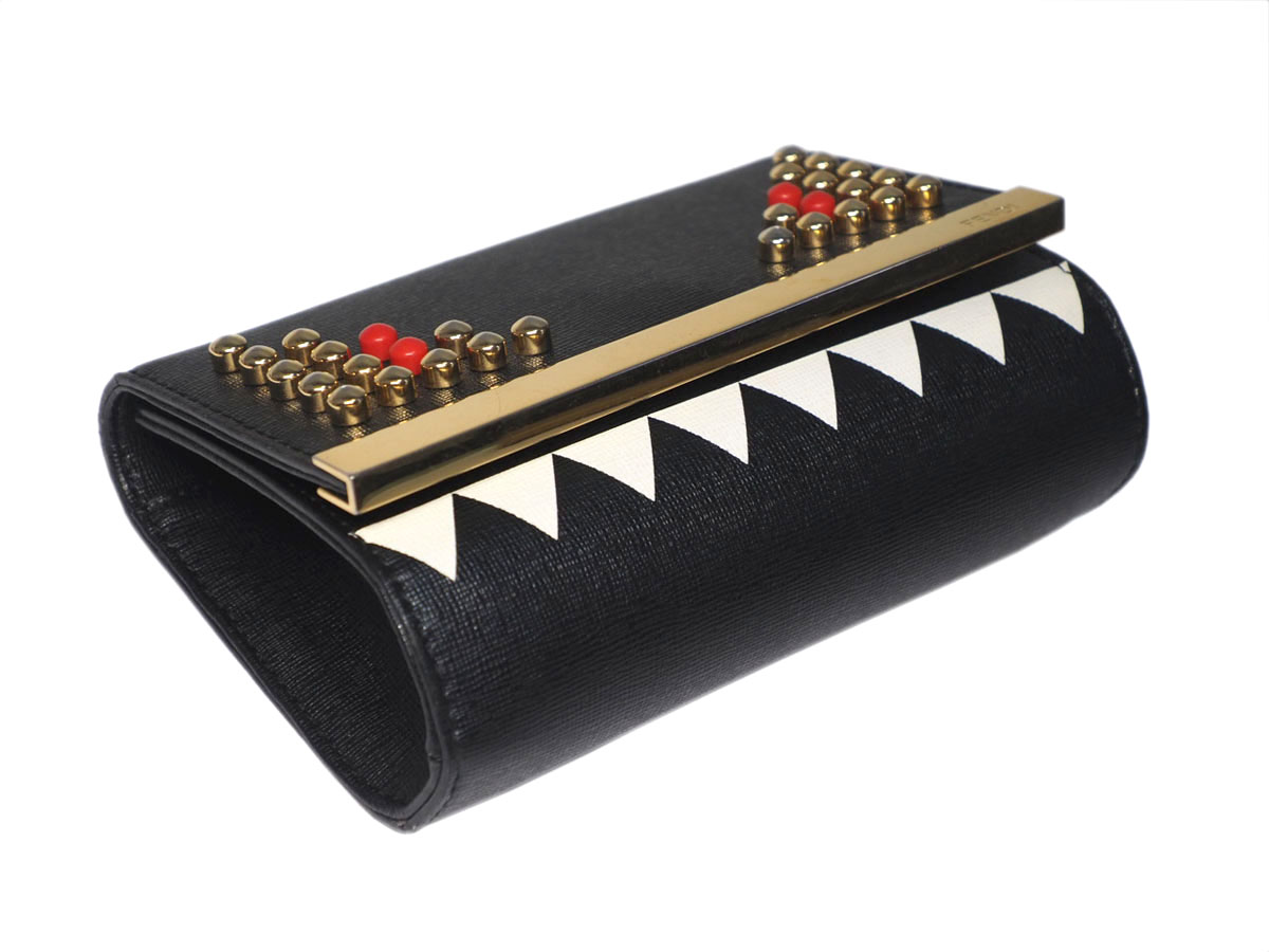 Fendi 8M0322 Studded Monster Black Calf Leather Multifunction Wallet on Chain Gold Hardware - Image 7