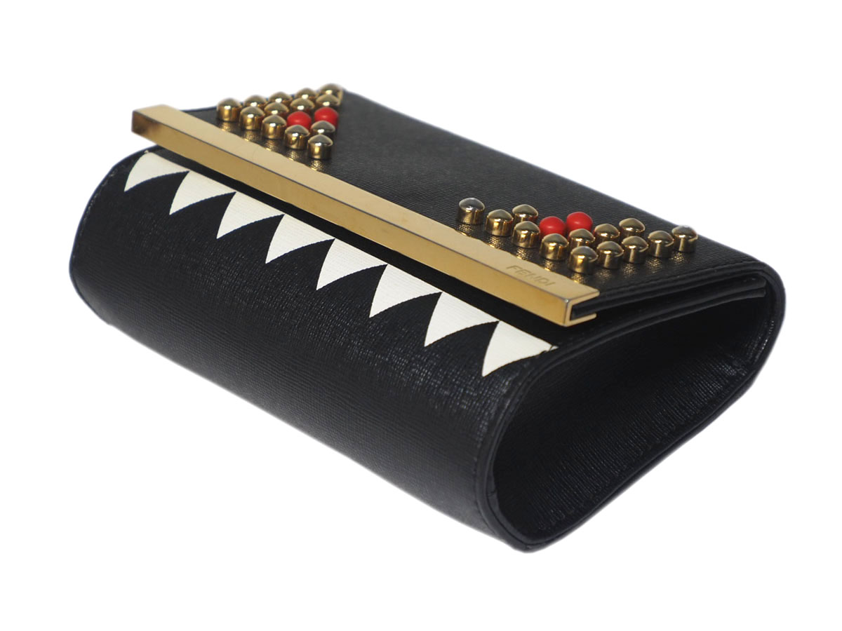 Fendi 8M0322 Studded Monster Black Calf Leather Multifunction Wallet on Chain Gold Hardware - Image 8