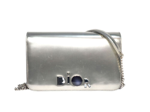 Dior Mat Silver/ Champion Gold Metallic Patent Leather 3-Way Wallet On Chain Silver Hardware