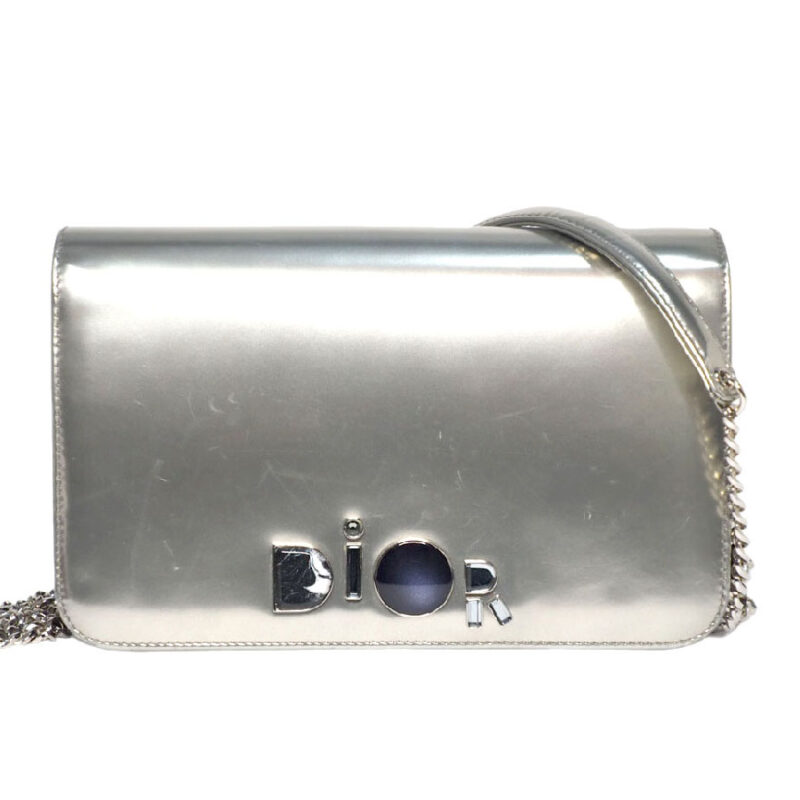 Dior Mat Silver/ Champion Gold Metallic Patent Leather 3-Way Wallet On Chain Silver Hardware