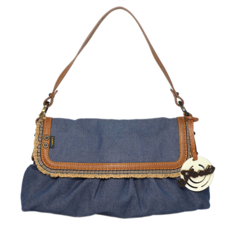 Fendi 8BR445 Blue Denim Fabric Chef Flap Medium Hobo Handbag