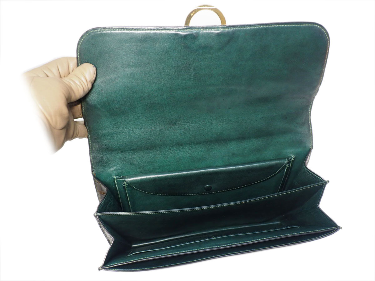 Hermes Crocodile Brown Shiny Alligator Sac Ring Gold Hardware Tote Bag (.21) Exotic leathers - Image 12