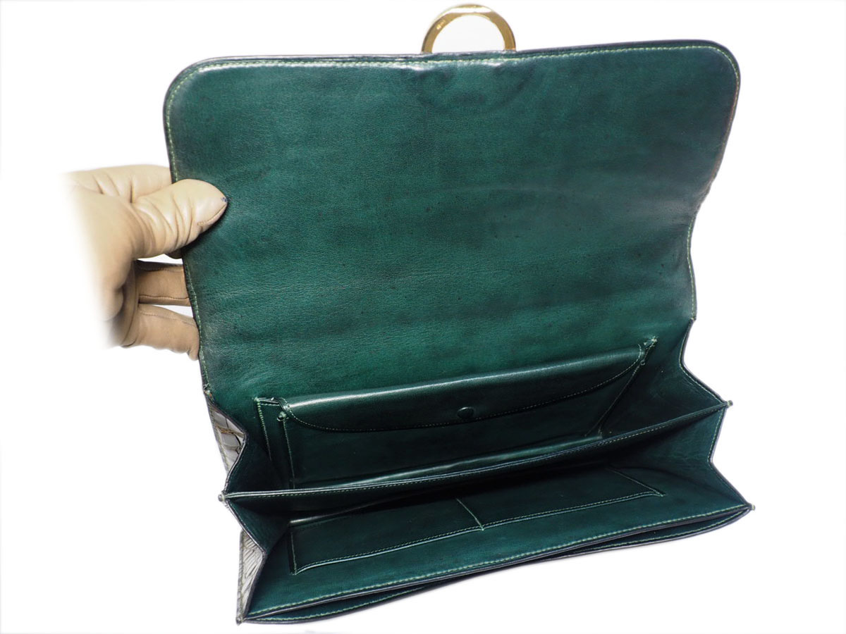 Hermes Crocodile Brown Shiny Alligator Sac Ring Gold Hardware Tote Bag (.21) Exotic leathers - Image 13
