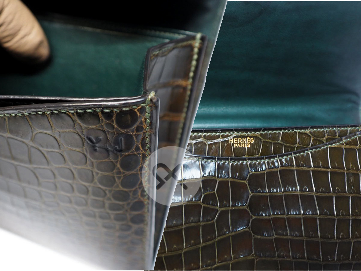 Hermes Crocodile Brown Shiny Alligator Sac Ring Gold Hardware Tote Bag (.21) Exotic leathers - Image 11