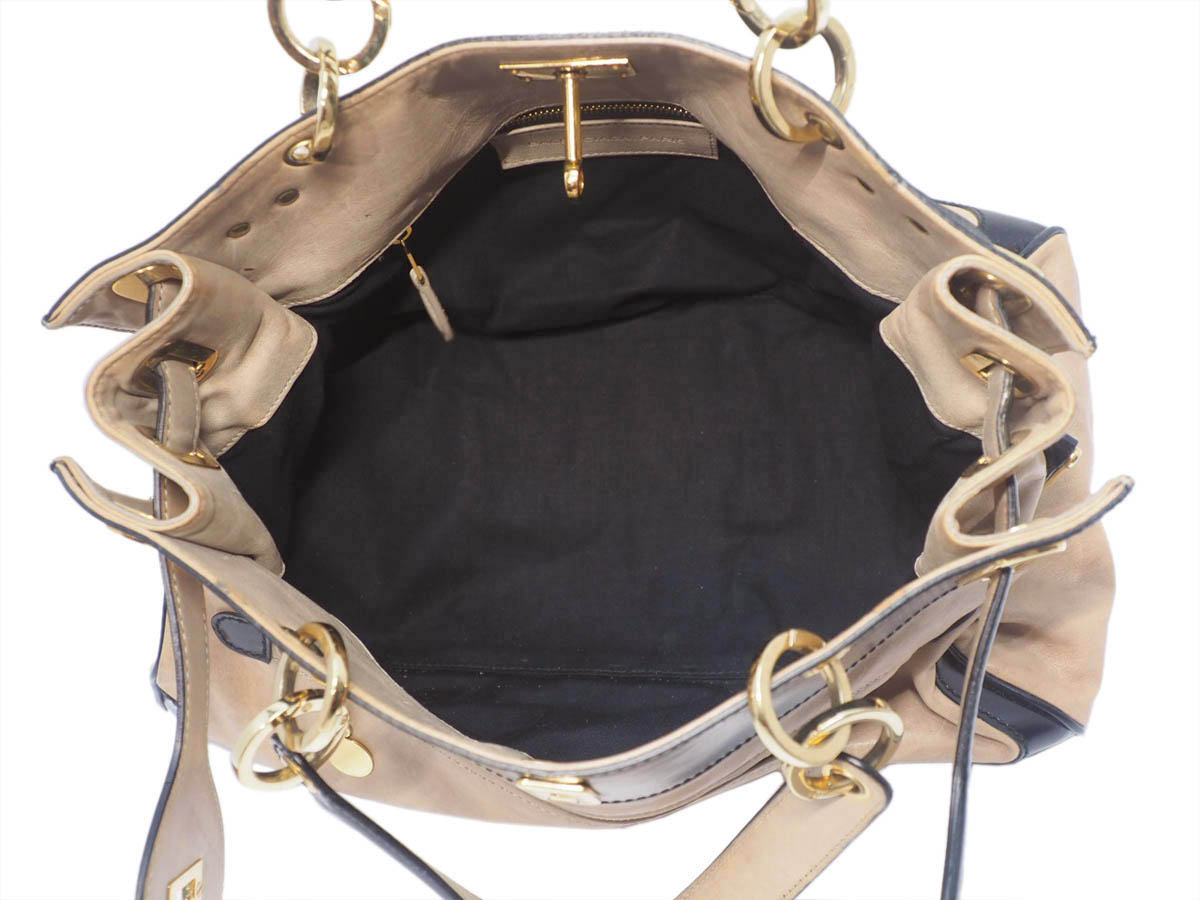 Balenciaga 218800 Beige Age Leather / Black Patent Frame Gold Hardware Lune Tote Handbag - Image 11