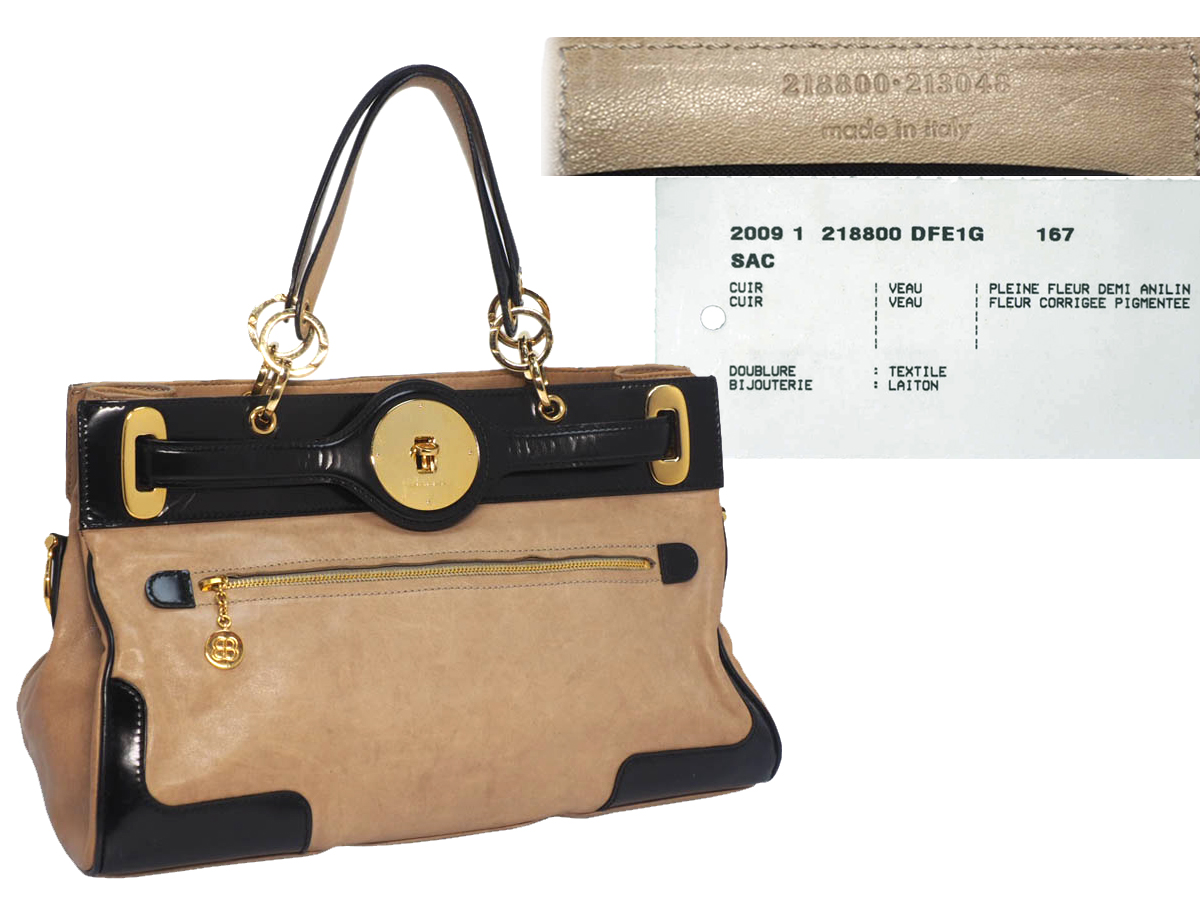Balenciaga 218800 Beige Age Leather / Black Patent Frame Gold Hardware Lune Tote Handbag - Image 2