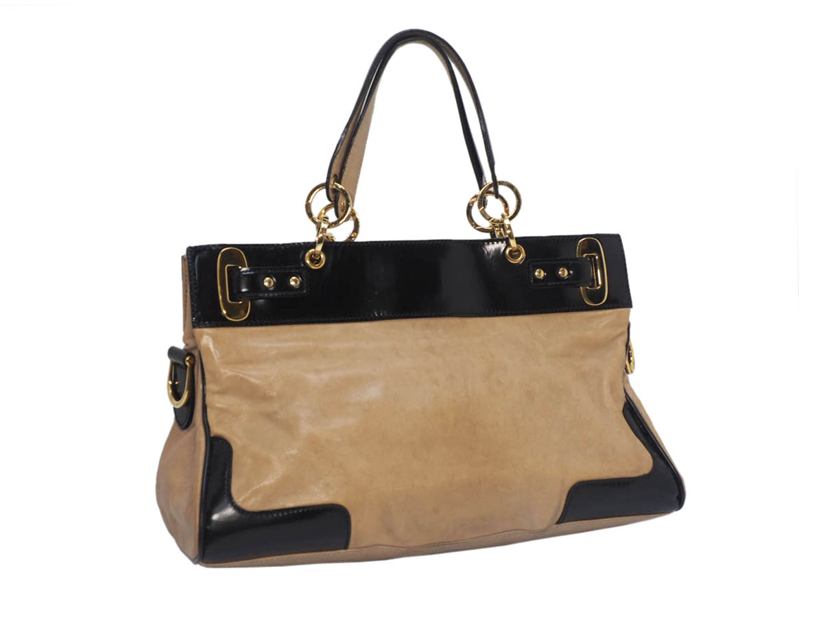 Balenciaga 218800 Beige Age Leather / Black Patent Frame Gold Hardware Lune Tote Handbag - Image 4