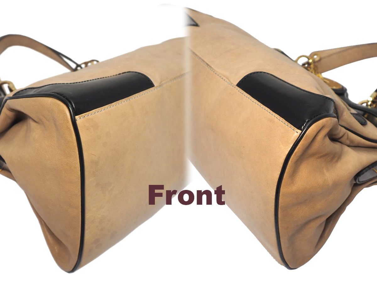 Balenciaga 218800 Beige Age Leather / Black Patent Frame Gold Hardware Lune Tote Handbag - Image 6