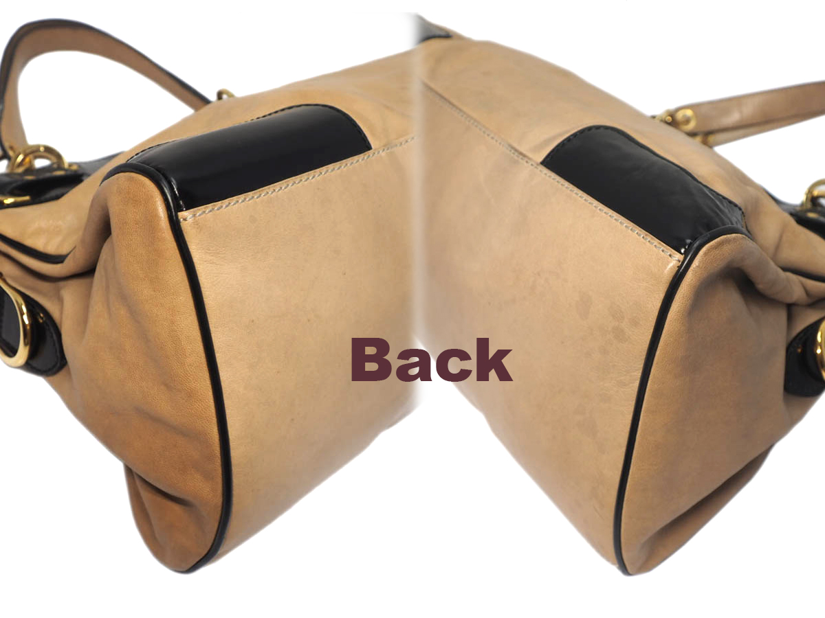 Balenciaga 218800 Beige Age Leather / Black Patent Frame Gold Hardware Lune Tote Handbag - Image 7