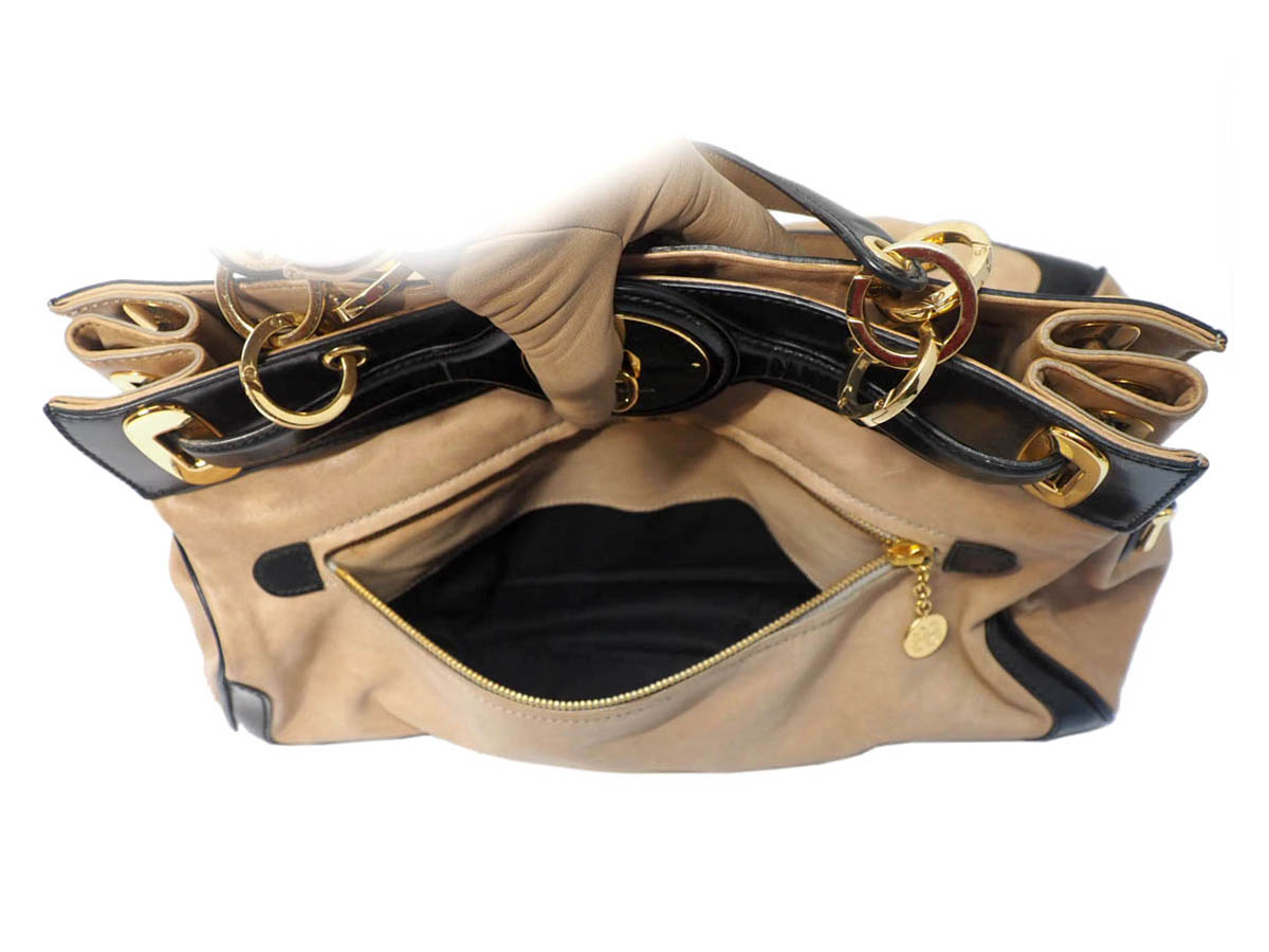 Balenciaga 218800 Beige Age Leather / Black Patent Frame Gold Hardware Lune Tote Handbag - Image 10