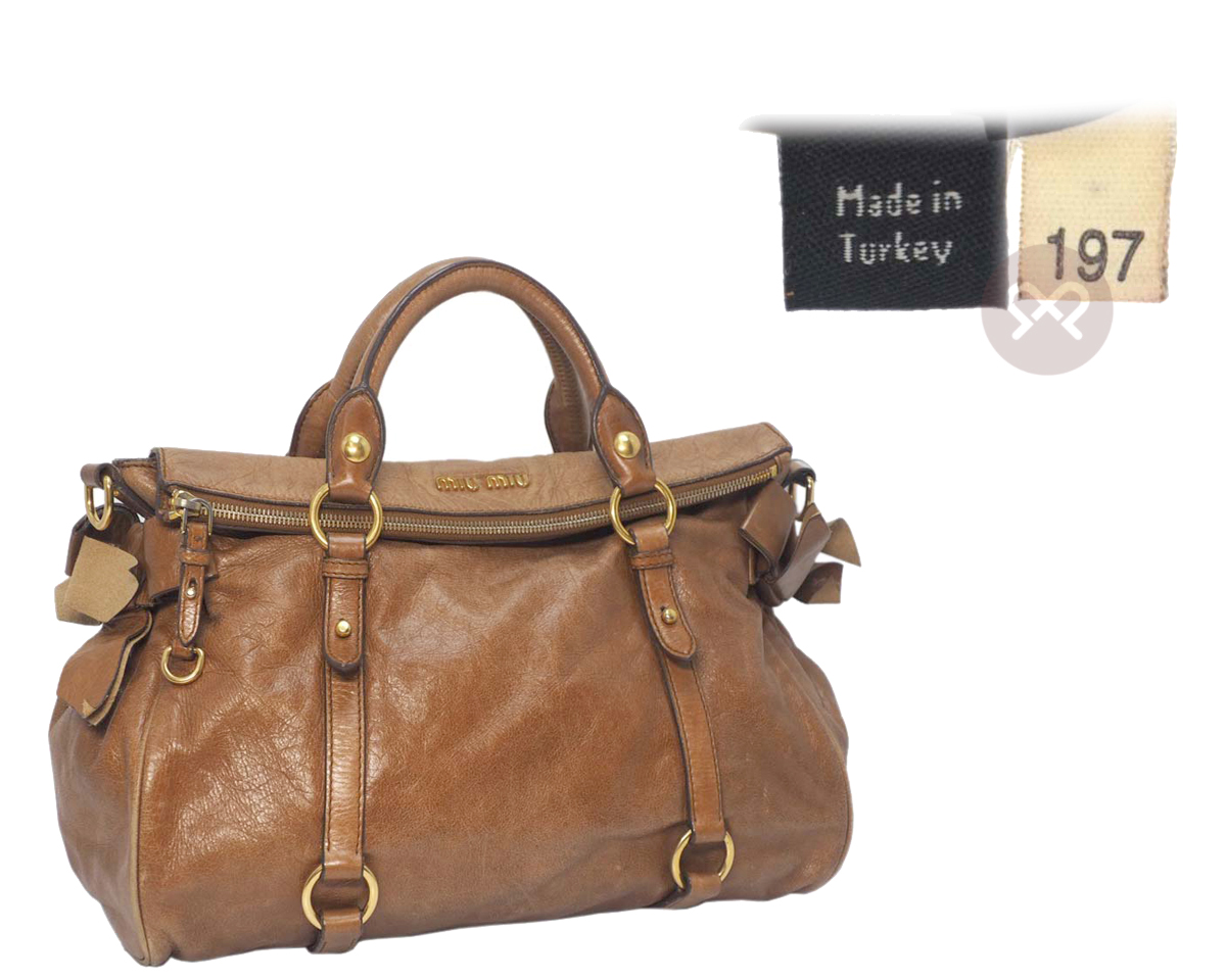 Miu Miu Brown Mughetto Distressed Vitello Lux Medium Bow Bag with Strap GHW - Image 2