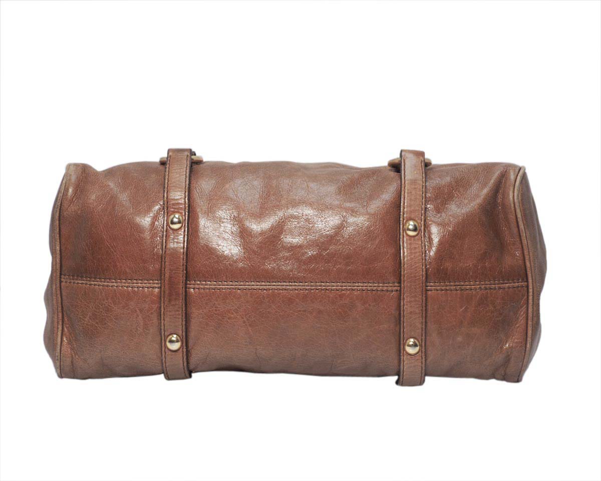 Miu Miu Brown Mughetto Distressed Vitello Lux Medium Bow Bag with Strap GHW - Image 6