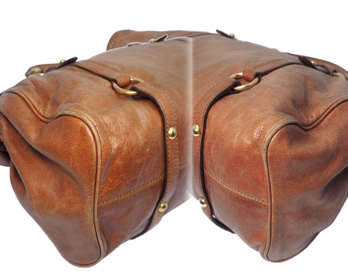 Miu Miu Brown Mughetto Distressed Vitello Lux Medium Bow Bag with Strap GHW - Image 8