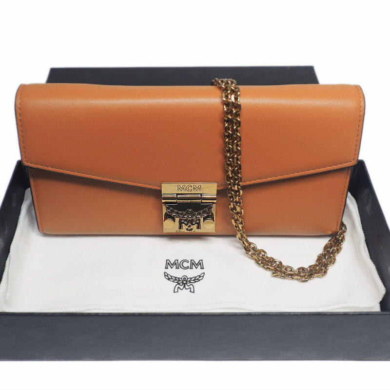MCM Patricia Cognac Clutch Bag Wallet On The Chain CrossBody Flap Wallet