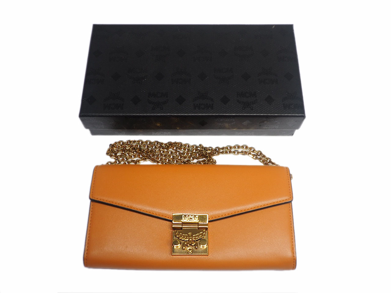 MCM Patricia Cognac Clutch Bag Wallet On The Chain CrossBody Flap Wallet - Image 3